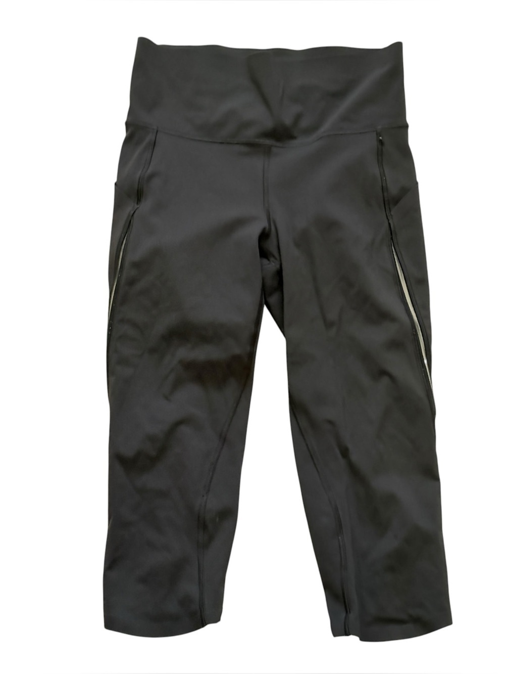 Lululemon Run Pace Crop Leggings Size 6 Back Pocket Black Dark Gray Running